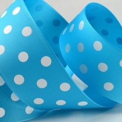 20m Turquoise Polka Dot Printed Ribbon - 38mm
