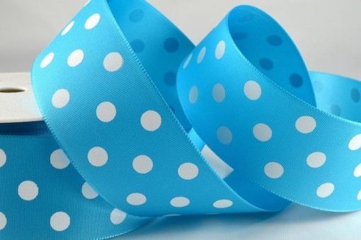 20m Turquoise Polka Dot Printed Ribbon - 38mm