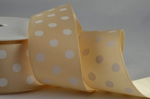 20m Cream Polka Dot Printed Ribbon – 38mm
