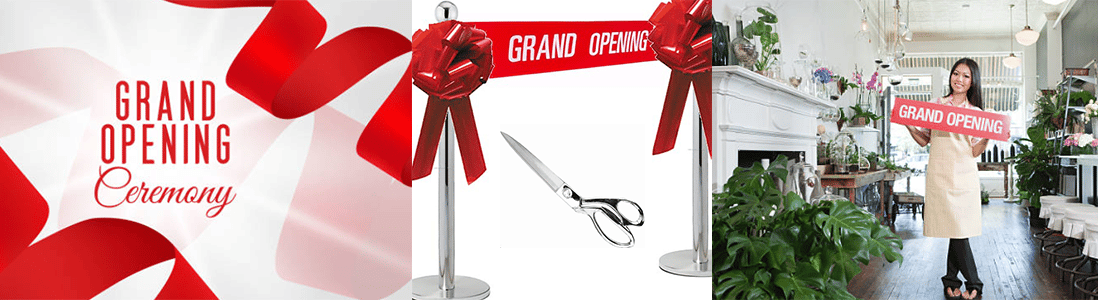 Deluxe Grand Opening Package Printed ribbon Scissors bow stanchion poles next day delivery