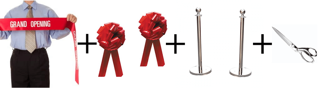 Deluxe Grand Opening Package Printed ribbon Scissors bow stanchion poles