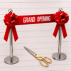 Grand Opening Ribbon Stanchion Poles Bows and scissors for ribbon cutting