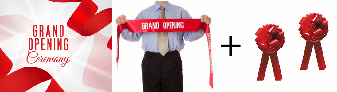 Grand Opening Printed Ribbon and 2 Bows Pack