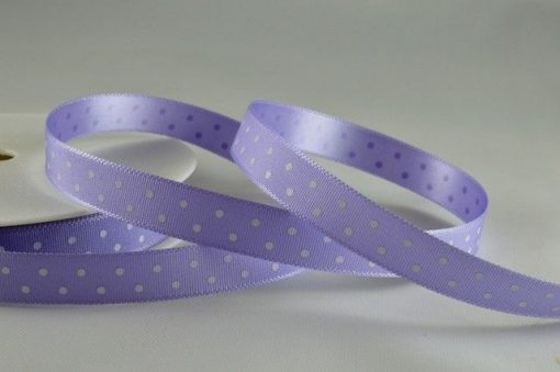 20m Lilac Polka Dot Printed Ribbon – 10mm