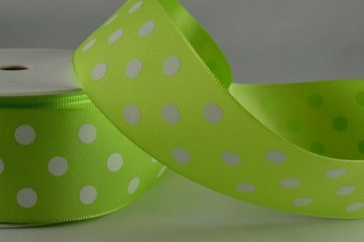 20m Lime Green Polka Dot Printed Ribbon – 38mm