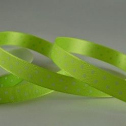 20m Lime Green Polka Dot Printed Ribbon – 10mm