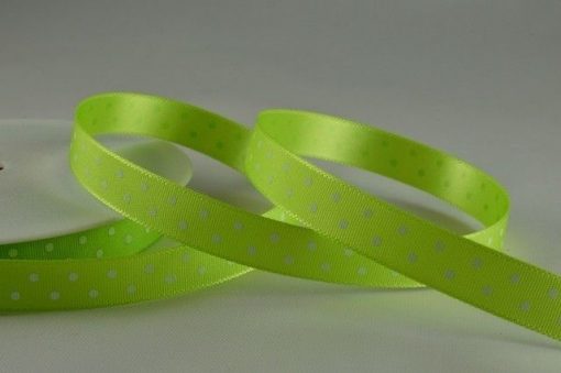 20m Lime Green Polka Dot Printed Ribbon – 10mm