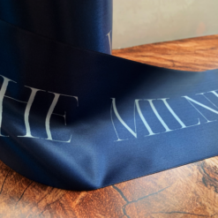 Navy 100mm Wide Ribbon White Logo Print Personalised Printed Ribbons Next Day Delivery