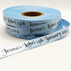 Pastel Blue Ribbon Black Printing Logo