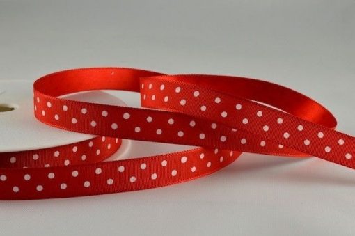 20m Red Polka Dot Printed Ribbon – 10mm