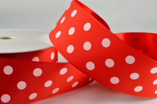 20m Red Polka Dot Printed Ribbon – 38mm