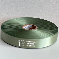 Logo Printed Onto A Sage Green Ribbon