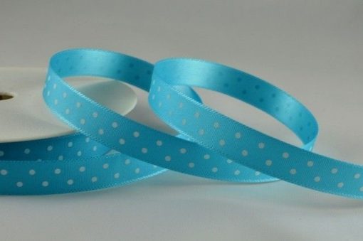 20m Turquoise Polka Dot Printed Ribbon – 10mm