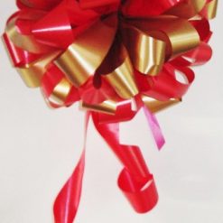 Red and Gold big bow available for next day delivery by Personalised Printed Ribbons 01277 224622