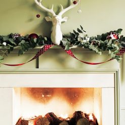 Polka Dot Ribbon decoration over Christmas mantle