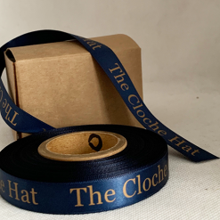 Navy Ribbon with Matt Gold Text Print