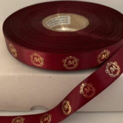 Shiny Gold Print On Claret Ribbon