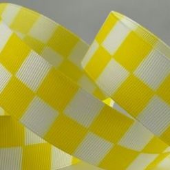 Yellow Checked Racing Ribbon, 25mm Wide, 20 metre Roll