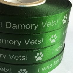 Logo Printed Onto A Hunter Green Ribbon