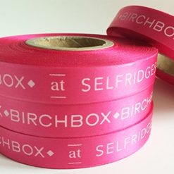 Bright Pink Ribbon Printed in White Custom Logo and Text