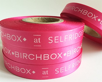 Bright Pink Ribbon Printed in White Custom Logo and Text