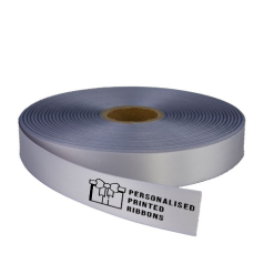 Silver Grey Custom Printed Satin Ribbons Next Day Delivery Personalised Printed Ribbons