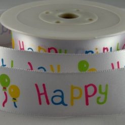 Happy Birthday Balloons Ribbon - 25mm