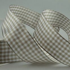 Beige Gingham Printed Ribbon - 10mm (25m)