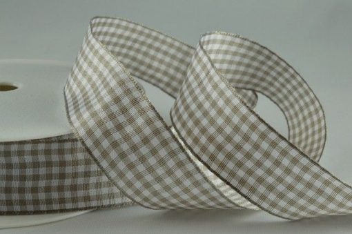 Beige Gingham Printed Ribbon - 10mm (25m)