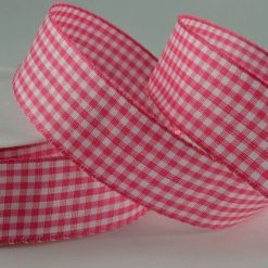 Pink Gingham Printed Ribbon - 10mm (25m)