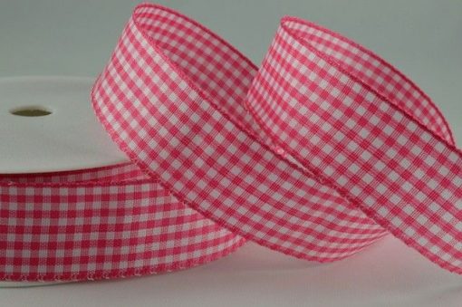 Pink Gingham Printed Ribbon - 10mm (25m)