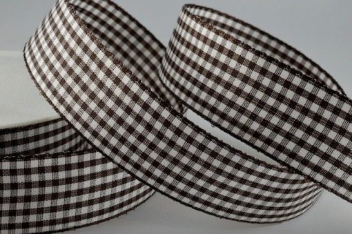 Brown Gingham Printed Ribbon - 10mm (25m)