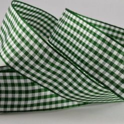 Dark Green Gingham Printed Ribbon - 5mm (25m)