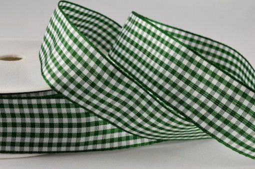 Dark Green Gingham Printed Ribbon - 5mm (25m)