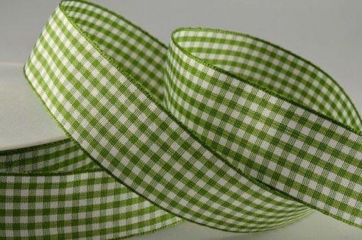 Green Gingham Printed Ribbon - 10mm (25m)