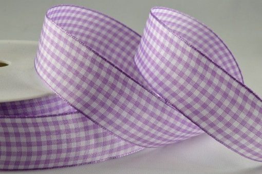 Lilac Gingham Printed Ribbon - 10mm (25m)