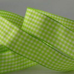 Lime Green Gingham Printed Ribbon - 10mm (25m)