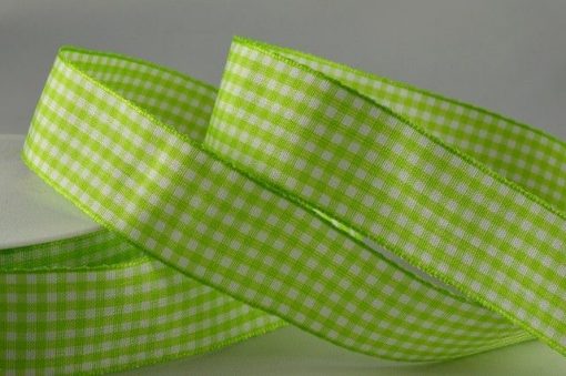 Lime Green Gingham Printed Ribbon - 10mm (25m)