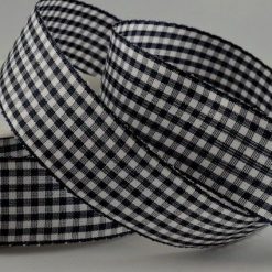 Navy Blue Gingham Printed Ribbon - 10mm (25m)