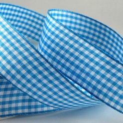 Turquoise Blue Gingham Printed Ribbon