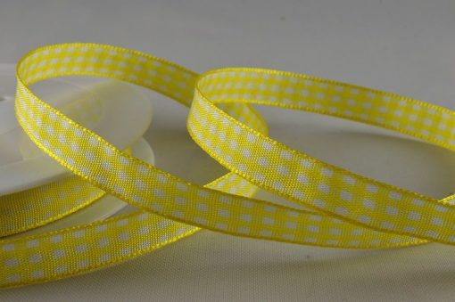 Yellow Gingham Printed Ribbon - 10mm (25m)
