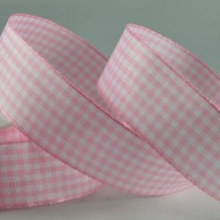 Baby Pink Gingham Printed Ribbon - 10mm (25m)