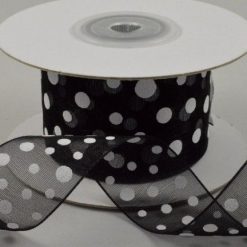 10m Black Organza Polka Dot Ribbon - 25mm