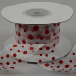 10m Red Organza Polka Dot Ribbon - 25mm