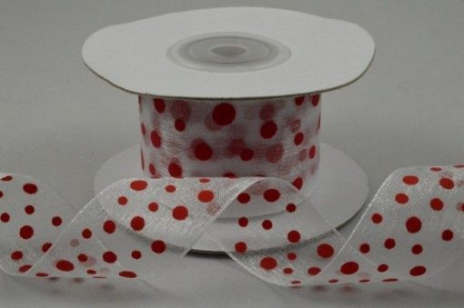 10m Red Organza Polka Dot Ribbon - 25mm