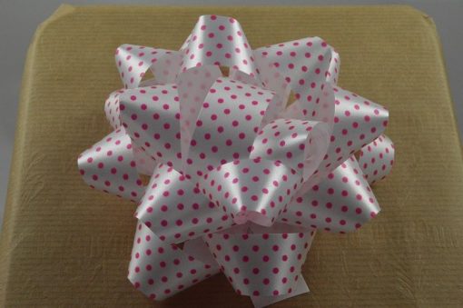 Fuchsia Pink Polka Spotted Self Adhesive Bows - 10cm (Pk 2)
