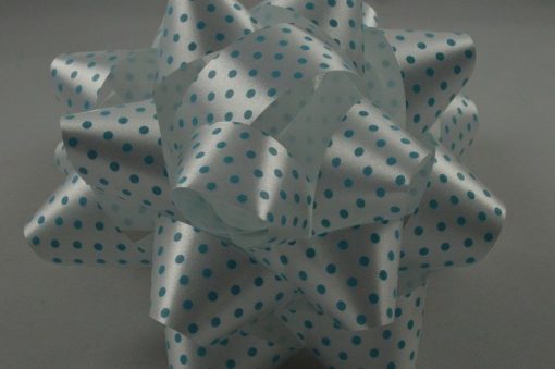 Baby Blue Polka Spotted Self Adhesive Bows - 10cm (Pk 2)
