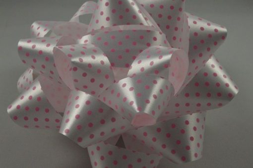 Baby Pink Polka Spotted Self Adhesive Bows - 10cm (Pk 2)