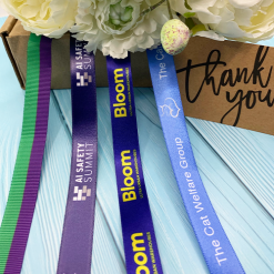15mm Wide Full Colour Logo Print On Ribbon To Match brand Colours Quick Delivery Satin Grosgrain