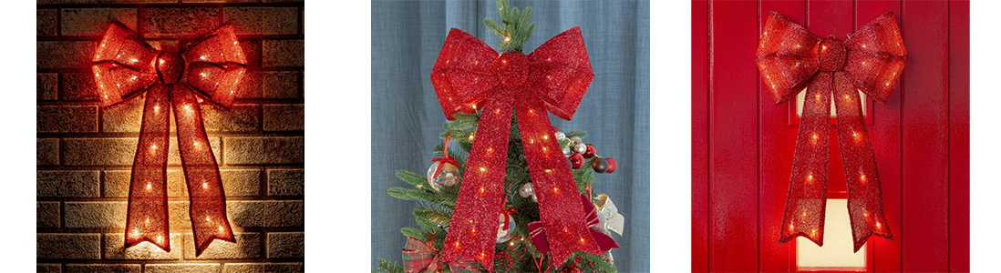 Light Up Glitter Bows For Christmas Red Silver White Rose Gold